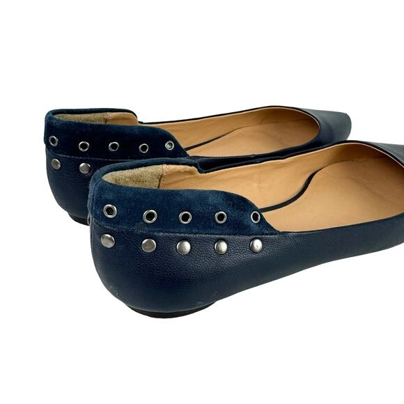 Joe’s Duarte Navy Blue Leather & Suede Rivet Studs Pointed Toe Ballet Flats - Picture 8 of 12